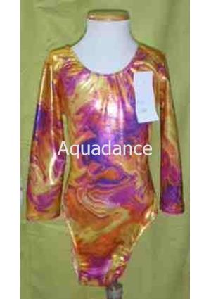 Maillot gimnasia rítmica dorado/fucsia manga larga - Imagen 1