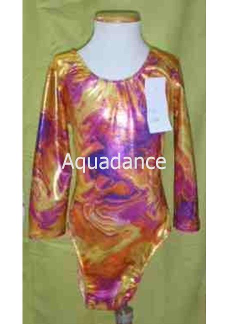 Maillot gimnasia rítmica dorado/fucsia manga larga - Imagen 1